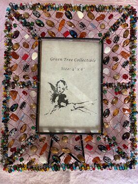 Colorful, bead and wire frame for 4" X 6" photo.